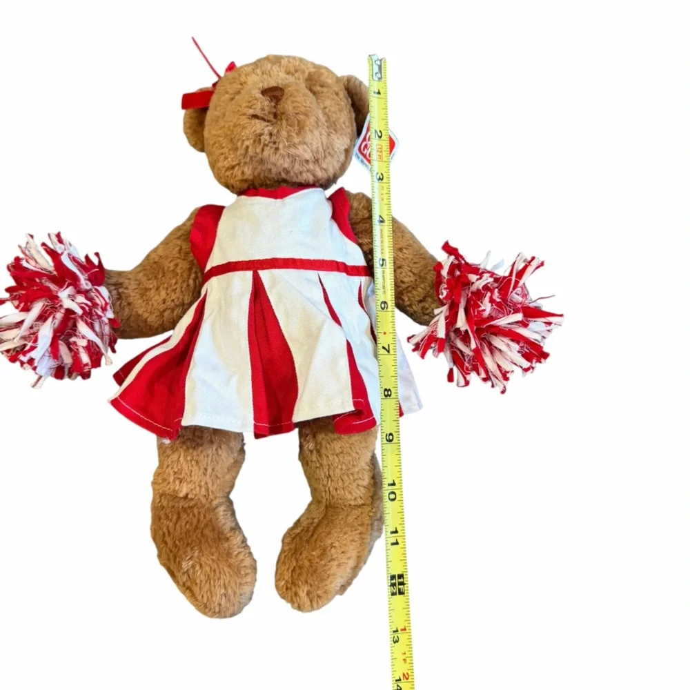 GUND “Brittany” Cheerleader Teddy Bear Plush 12” Red‎ White Pom Poms NWT